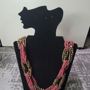 Elegant Pink and Gold Beaded Necklace